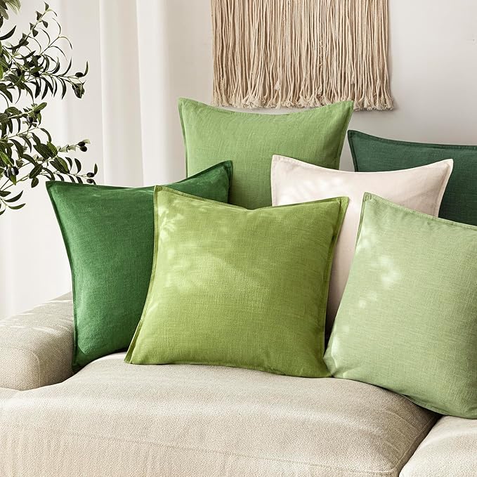 Foindtower Pack of 2, Decorative Linen Soild Throw Pillow Covers Soft Accent Euro Cushion Case Farmhouse Neutral Pillowcase for Chair Couch Sofa Bedroom Living Room Home Decor 26 x 26 Inch Lush Green