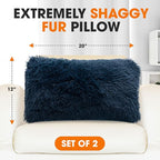 Cheer Collection Throw Pillows for Couch and Bed, Soft Shaggy Throw Pillows with Inserts Included, Cozy Long Hair Faux Fur Pillows - Set of 2-12" x 20" - Navy Blue
