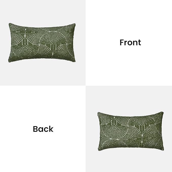 AELS Boho Decorative Textured Lumbar Pillow Covers 12x20, Modern Mid Century Rainbow Tufted Lumbar Pillow Case, Farmhouse Rustic Geometric Woven Cushion Case for Bed Couch Sofa, Olive Green