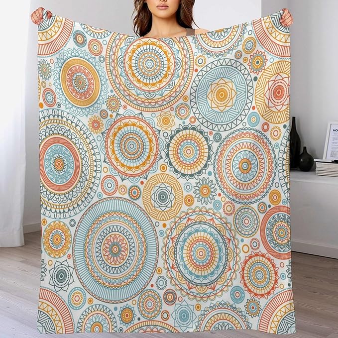Boho Floral Throw Blanket Abstract Mid Century Mandala Bohemian Blanket for Sofa Bed Couch Chair Or Dorm 40"x50"