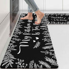 Kitchen Rug Mats for Floor Cushioned Anti Fatigue Black and White Kitchen Rugs Sets of 2 Botanical Non Slip Waterproof Comfort Memory Foam Standing Floor Mat for Office Laundry Sink Desk