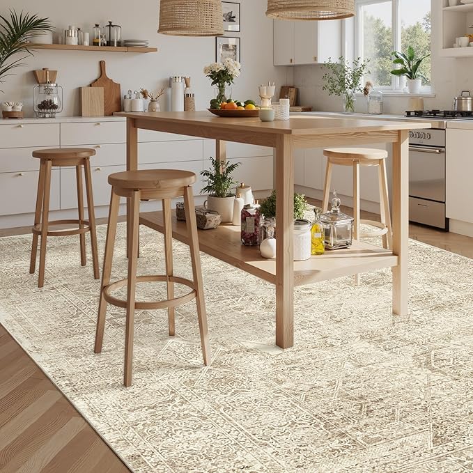 Washable Area Rug 8x10, Large Soft Rugs for Living Room Vintage 8x10 Area Rugs for Bedroom Dining Room Floral Non-Slip Thin Brown