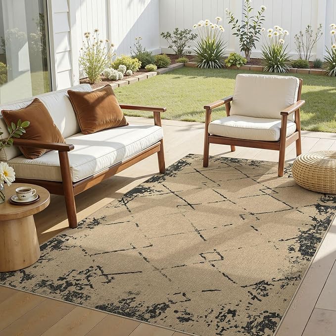 4x6 Jute Rug for Living Room: Farmhouse Indoor Outdoor Rug Washable with Non-Slip for Bedroom Patio Backyard Dining Room Home Office - Modern Brown