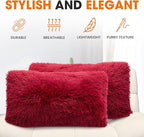 Cheer Collection Throw Pillows for Couch and Bed, Soft Shaggy Throw Pillows with Inserts Included, Cozy Long Hair Faux Fur Pillows - Set of 2-12" x 20" - Maroon