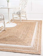 Unique Loom Braided Jute Collection Classic Quality Made Natural Hand Woven with Coastal Design Area Rug (9' 0 x 12' 0 Rectangular, Natural/ Ivory)