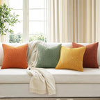 MIULEE Burnt Orange Decorative Throw Pillow Covers for Couch Modern Striped Cushion Covers Soft Corduroy Pillowcase Home Decor for Bed Sofa Living Room 18x18 Inch Set of 4 Yellow Orange
