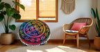 CRAFT KALA 32" Round Mandala Boho Pillow Cover Meditation India Room Seating Poufs Cover for Living Room Yoga Home Décor Bedroom Balcony Garden Decoration Cotton Floor Cushion Cover Multi U.P Elephant
