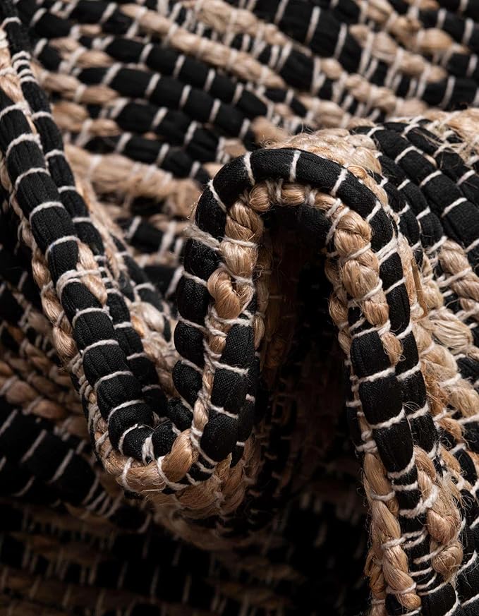 Unique Loom Chindi Jute Collection Area Rug (1' 2" x 8' Table Runner, Black/ Natural)