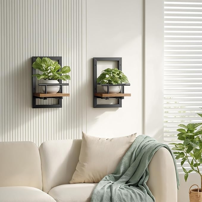 bosbo Floating Shelves for Wall, Plant Shelf Indoor, Wall Planters for Indoor Floating Plant Shelves for Bedroom, Living Room, Kitchen, Office, Bathroom Decor (3 Pack)