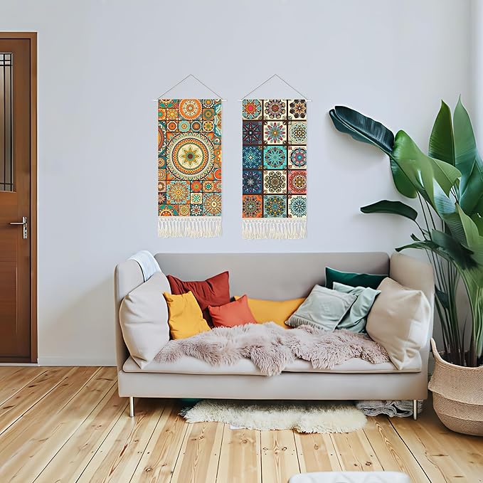capasin Mandala Boho Macrame Wall Hanging Tapestry For Bedroom Tapestries Vertical Art Fabric Decor Door Living Room Bohemian (Style A, 17.5 * 43)