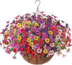 HyeFlora Artificial Fake Hanging Plants Flowers with Basket Outdoor Decor Faux Silk Dasiy Flower Arrangements in Pot Planter for Porch Home Indoor Patio Garden Yard Decoration