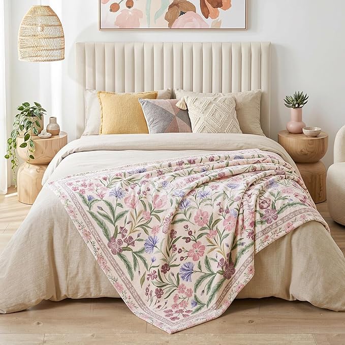 Lahome Floral Fleece Blanket for Women Girls Dorm Boho Decor, Small Throw Blanket for Couch Bed Chair Cover, Decorative Fleece Blanket Throws Mom Gift Spring Home Decor,Flower Purple 50x60