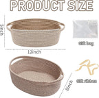 Woven Basket,Small Rope Storage Bin with Handles & Ribbon Bag, Organizer for Shelves Closets,Gift Basket Empty for Birthday,Books,Dog Toys,Oatmeal/2 Pack