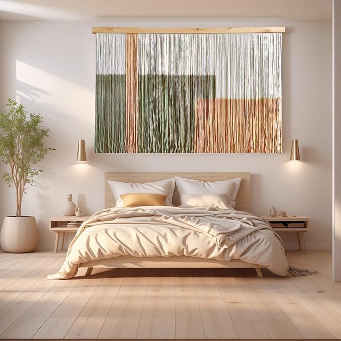 Sdjazl Woven Boho Macrame Wall Hanging Home Decor Tapestry Dip-Dyed Large Modern Handmade Colorful Mountain Landspace for Living room (khaki)