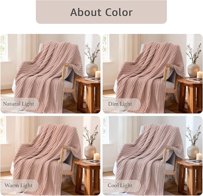 WRENSONGE Striped Throw Blanket, Pink Soft Cozy Fluffy Warm Hand Made Throw Blankets for Couch, Sofa, Chair, Bed, Camping, Picnic, Travel Lightweight Bed Blanket - 60"*80"