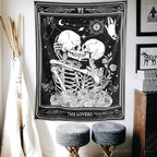 KJHL The Lovers Skull Tapestry Wall Hanging Black Gothic Witchy Tapestry Dark Vertical Skeleton Tapestries Aesthetic for Bedroom Living Room Decor 48ʺ x 36ʺ