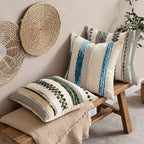 ANRODUO Pack of 2 Boho Decorative Throw Pillow Covers 24x24 Farmhouse Cushion Case Striped Chenille Pillow Cases Square Pillow Covers Accent Neutral Pillowcase for Sofa Couch Bed, Olive Green Stripe