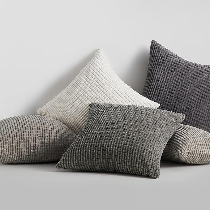 Topfinel 4 Packs Grey Decorative Throw Pillow Covers 24x24 Inch for Living Room Couch Bed Sofa, Boho Western Farmhouse Home Decor, Square Soft Moss Corduroy Fall Cushion Case 60x60 cm