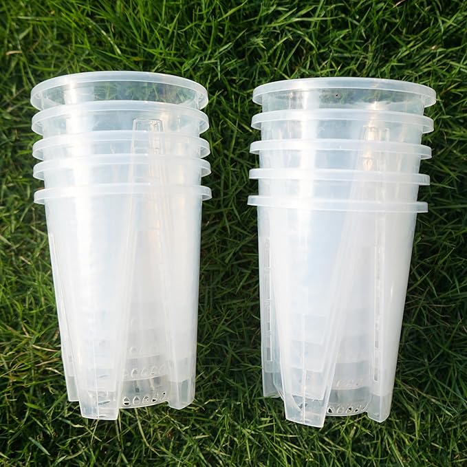 Clear Plastic Orchid Pot – 4" or 5" Diameter Air Column Flower Planter for Phalaenopsis, Breathable Root-Control with Drainage Holes (Random Size Surprise (10-Pack))