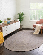 Unique Loom Braided Jute Collection Area Rug - Dhaka (8' x 10' Oval, Gray)