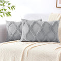decorUhome Spring Throw Pillow Covers 12x20 Inch Set of 2, Soft Plush Faux Fur Wool Lumbar Grey Accent Couch Pillow Covers for Modern Farmhouse Bed Sofa Living Room