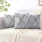 decorUhome Spring Throw Pillow Covers 12x20 Inch Set of 2, Soft Plush Faux Fur Wool Lumbar Grey Accent Couch Pillow Covers for Modern Farmhouse Bed Sofa Living Room