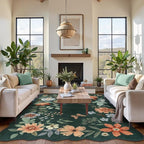 Lahome Floral Washable Rugs 8x10, Non-Slip Soft Bedroom Rug Stain Resistant, Ultra-Thin 8x10 Rugs for Living Room Boho Accent Carpet for Dining Room Office Flore (8x10ft,Dark Green)