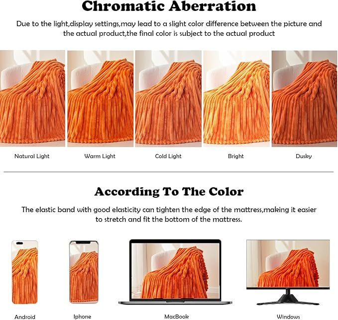 NEWCOSPLAY Super Soft Fall Throw Blanket Orange Premium Silky Flannel Fleece 3D Ribbed Jacquard Lightweight Bed Blanket All Season Use (Orange Ribbed, Throw(50"x60"))