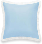 Hofdeco Premium Coastal Hampton Style Patio Indoor Outdoor Pillow Cover Only, 20"x20" Water Resistant for Backyard, Couch, Solid Baby Blue White Fringe