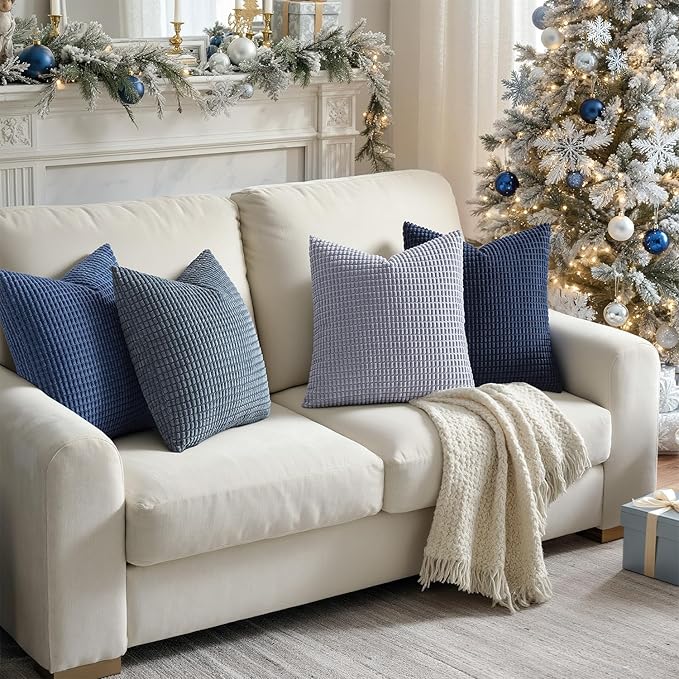 MIULEE Blue Decorative Pillow Covers 20x20 Inch Set of 4 Boho Western Farmhouse Home Decor Couch Throw Pillows Summer Coastal Corduroy Couch Pillowcases Industrial for Sofa Living Room Bed