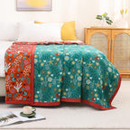 Boho Throw Blanket, 100% Organic Cotton Skin-Friendly Breathable Ultra Soft Bed Quilt Throw - All Season Blue & Red FishFarmhouse Decor Blanket for Sofa Couch Chair and Gift. 60" x 80"