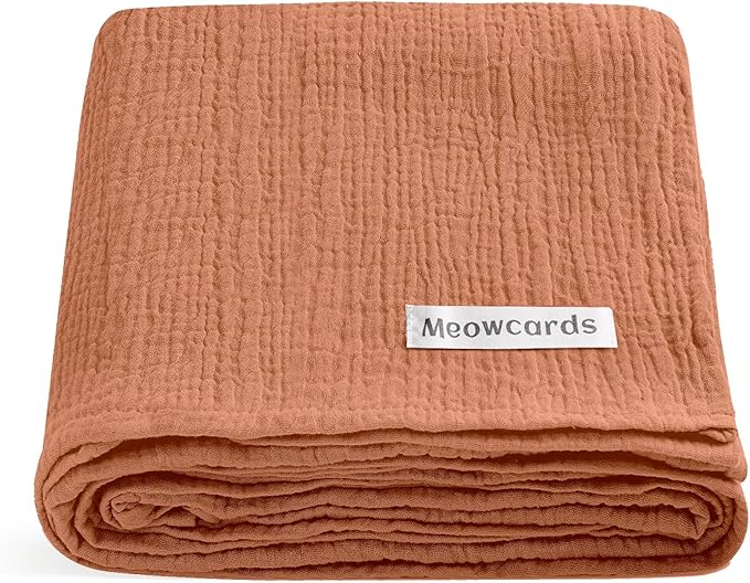 meowcards Muslin Swaddle Blankets for Baby, Unisex Baby Boys Girls Essentials, Large 47 x 47 inches, Boho Receiving Blankets Newborn Registry Must Haves (Brick, Simple)