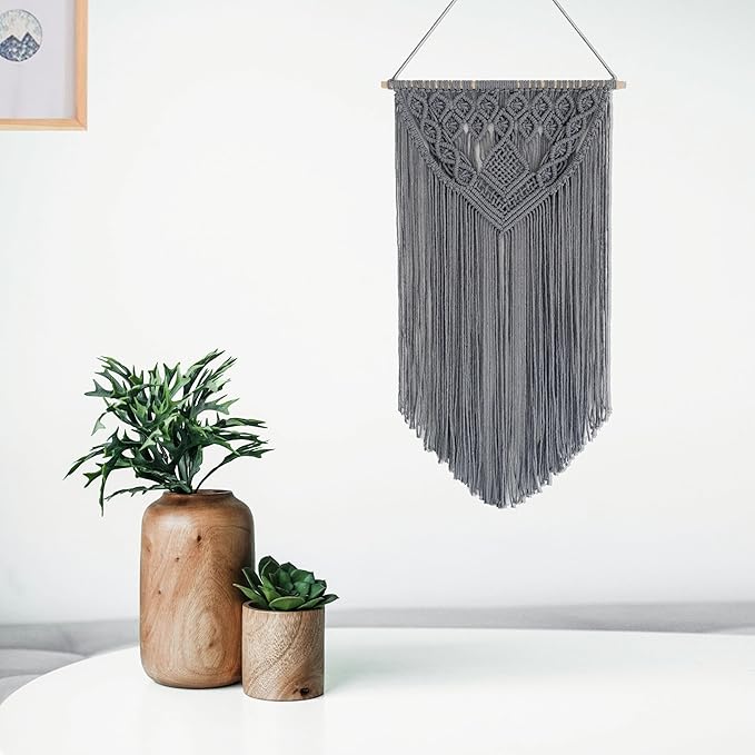 Winterdemoon Boho Grey Macrame Wall Hanging
