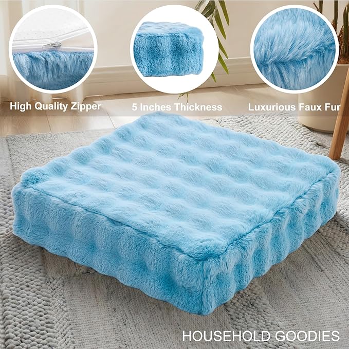 2 Pcs High Density Foam Floor Pillow - Upgraded Large Pillows Seating for Adults - Outdoor Floor Cushion with Soft Tufted Cover - Yoga Pillows for Sitting On Floor - 22 Inch Sky Blue