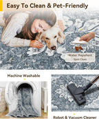 Area Rugs 2'x6' Runner Rug Non Slip Washable for Kitchen Hallway Bedroom Beside Laundry Room Bathroom Rug, Floor Carpet, Light Gray Grey White