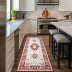 Amearea Vintage Design Runner Rugs for Living Room, 2x6 Machine Washable Floral Collection Traditional Bedroom Rug, Low Pile Cute Kids Room Print Carpet, No Slip Office Kitchen Home Decor, Red