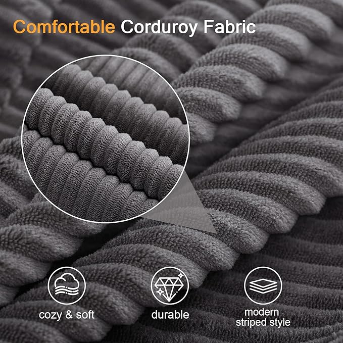 MeMoreCool Stuffed Round Pouf Ottoman Foot Rest, Floor Pouf Foot Stool with Soft Foam Chunk Filling, Round Small Ottoman Footstool Circle Footrest for Couch Living Room, Corduroy Grey