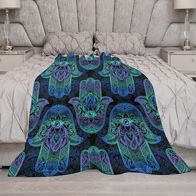 Boho Hamsa Throw Blanket Fatima Hand Bohemian Retro Mandala Blanket for Sofa Bed Couch Chair Or Dorm 30"x40"