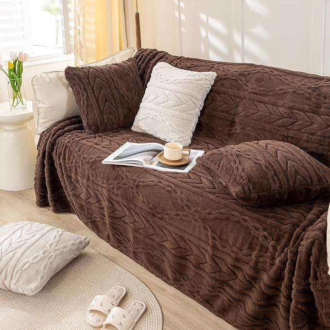 YUSOKI Sherpa Large Throw Blanket Single Layer,Light Weight(1.7lb),370GMS-3D Stylish Design for Gift Home Decor (Brown,50"x65")