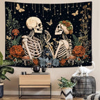 Wegklazax Floral Skeleton Lovers Tapestry Aesthetic Skull Gothic Tapestry for Bedroom The Lovers Wall Hanging for Bedroom Living Room Skull2 36×48 Inches