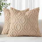 decorUhome Cozy Textured Throw Pillow Covers 18x18 Inch Set of 2, Soft Plush Faux Wool Light Khaki Accent Couch Pillow Covers for Modern Farmhouse Sofa Bed Living Room