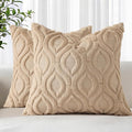 decorUhome Cozy Textured Throw Pillow Covers 16x16 Inch Set of 2, Soft Plush Faux Wool Light Khaki Accent Couch Pillow Covers for Modern Farmhouse Sofa Bed Living Room