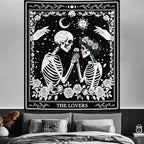 Atrippy Halloween Gothic Room Decor Tapestry, Goth Skull Grunge Tapestry for Bedroom, Witchy Dark Aesthetic Home Decor, Small Skeleton Vintage Black and White Emo Wall Decor (36" X 48")