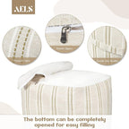 AELS Unstuffed Farmhouse Pouf Cover for Living Room, Boho Storage Bean Bag Cubes, Beige with Brown Stitch Yarn Dyed Stripe Square Ottoman Pouf Foot Rest Footstool, 18"x18"x18", Cover ONLY