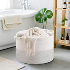 CLHMILY&Z Large Storage Basket - 20x13 Inches - Blanket Basket for Living Room, Woven Storage Basket, Large Laundry Basket for Clothes, for Tree Plant, Mix White