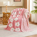 Checkered Throw Blanket, Dusty Pink Flower Blanket for Couch, 60"x80" Soft Plaid Knit Blanket for Home Decor, Reversible Checkerered Blankets for Sofa, Chair, Bed