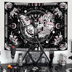 Skeleton Butterfly Tapestry Pink Skull Hippie Mushroom Plants Tapestry for Bedroom Moon phase Aesthetic Tapestries Wall Hanging for Living Room Dorm (Pink, 80” x 60”)