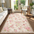 Lahome Floral Washable 3x5 Rug, Small Rugs for Bedroom Soft Non-Slip,Entry Way Rugs Indoor Low Pile Carpet for Nursery Kids Playroom Nina Beige/Pink/Multi