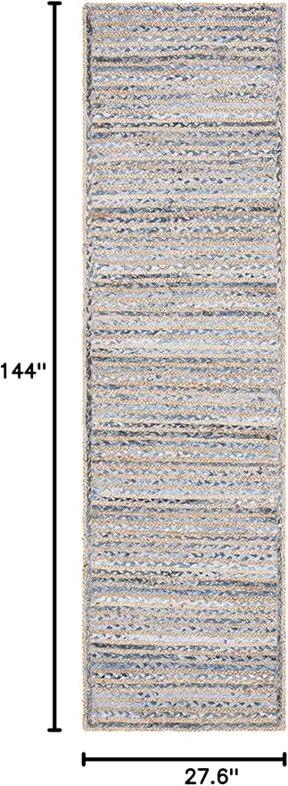 SAFAVIEH Cape Cod Collection 2'3" x 12' Natural/Blue CAP250A Handmade Flatweave Jute Entryway Foyer Living Room Kitchen Runner Rug