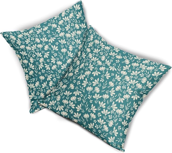 Teal Pillow Covers 24x24 Set of 2 Vintage Floral Rustic Old Style Cute Flower Print Decorative Outdoor Pillowcases Seasonal Farmhouse Throw Cushion Case Decor for Couch Sofa Bed